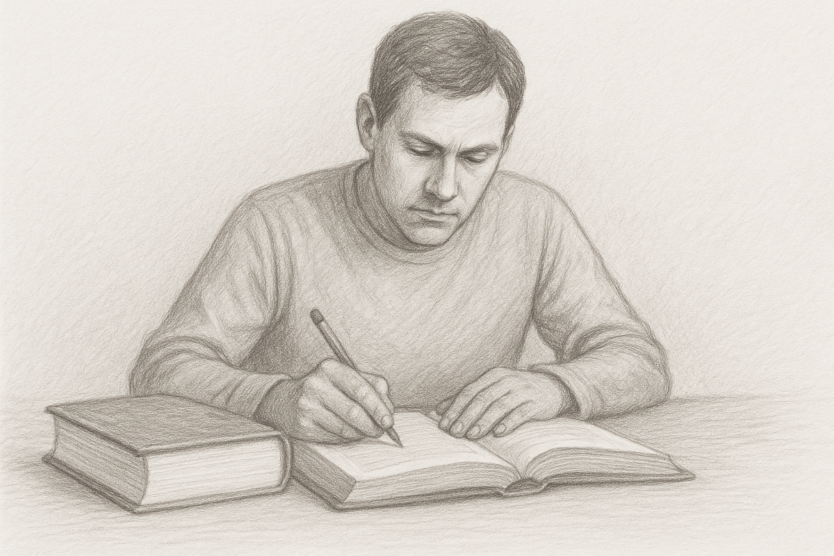 man with books - revision